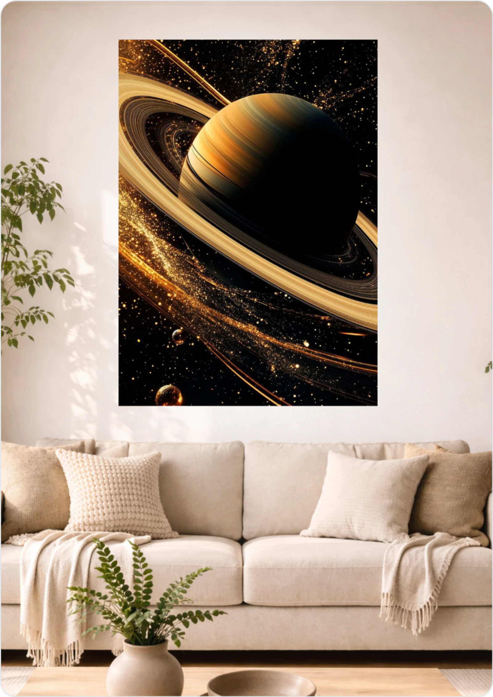 Affiche Saturne Dorée A3 Sans Cadre – Poster Espace et Univers Cosmique Moderne